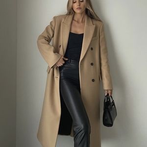 ZARA FITTED WOOL BLEND COAT LIGHT TAN